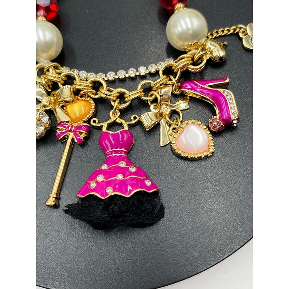 Betsey Johnson Pink Charm Pearl Crystal Dress High Heel Heart Lollipop Bracelet - Picture 3 of 8